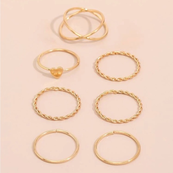 🎉 New Golden Heart & Twist Rope Rings Set of 8 - Picture 2 of 6